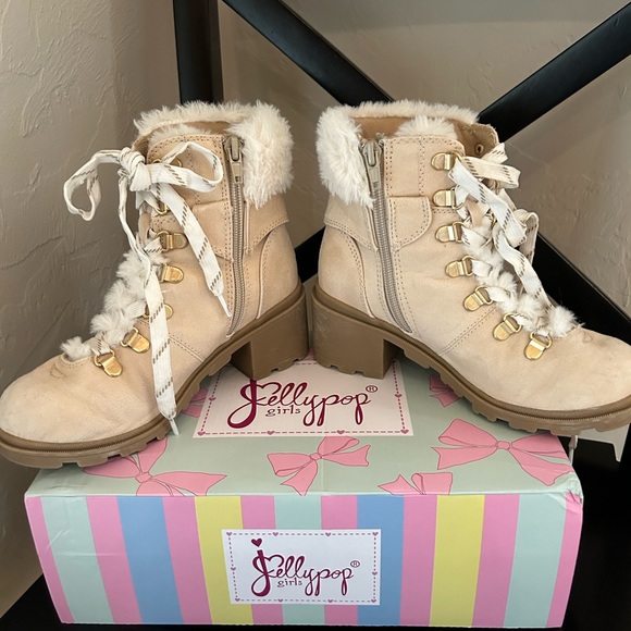 Girls Jelly Pop suede like boots with fur trim size 2m - Picture 1 of 7